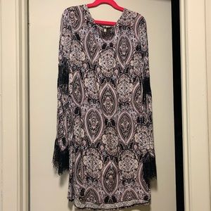 Patterned Dress with Lace Accents